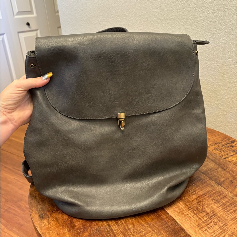 Grey Leather backpack purse